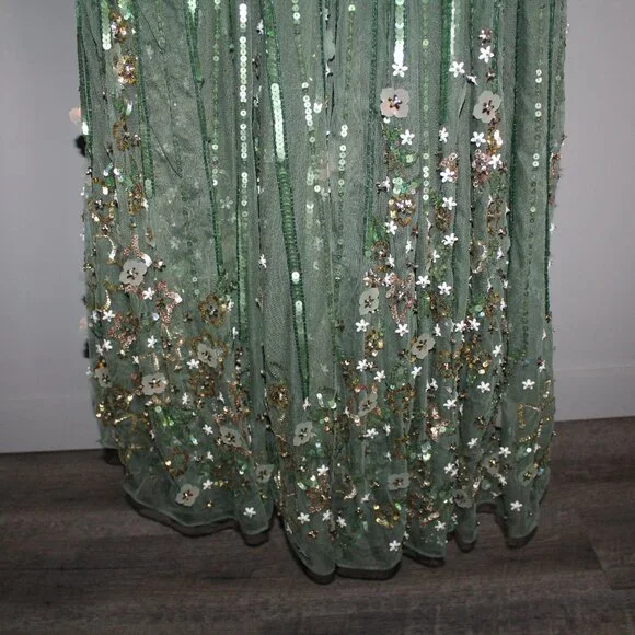 NWT Mac Duggal Sequin & Floral Embellished Evening Gown Sage Green‎ SZ 12 5223 - Picture 8 of 13